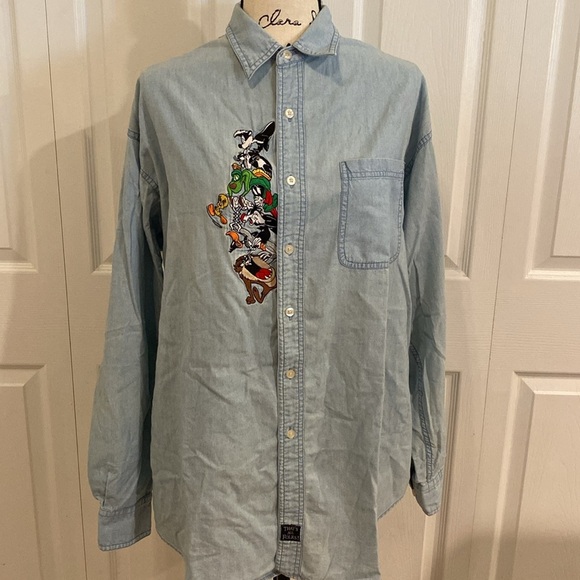 Warner Bros. Tops - Warner Bros Studio Blue Casual Button Down Shirt Embroidered & Effortless